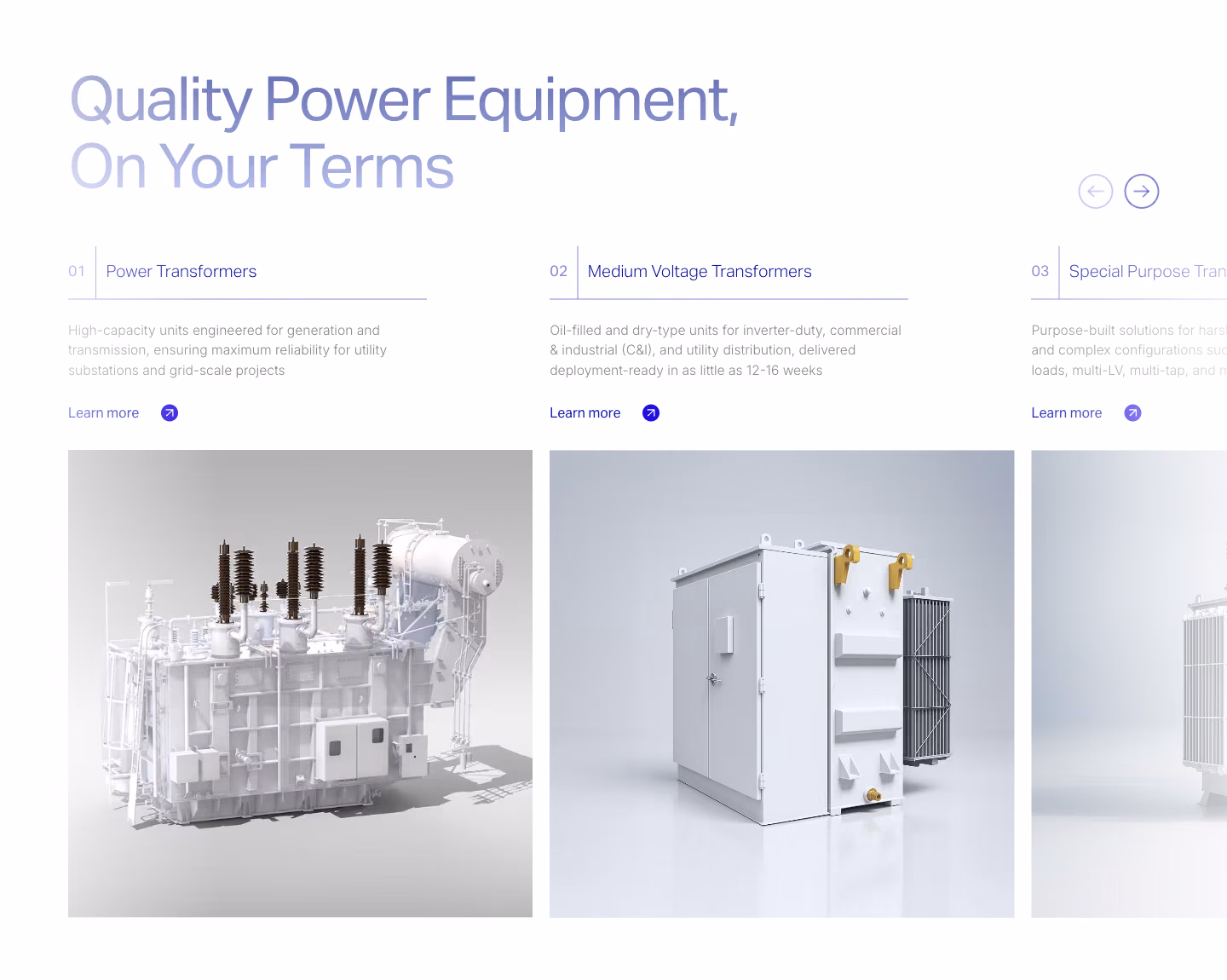 Ayr Energy website, the product range, each unit rendered in 3D