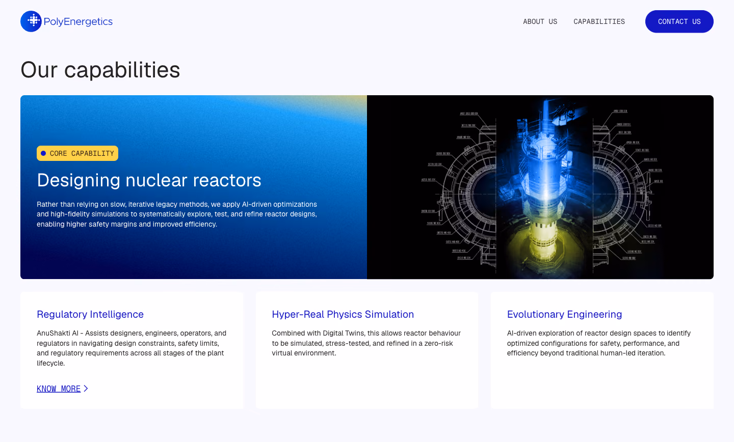 PolyEnergetics website, the reactor capability panel